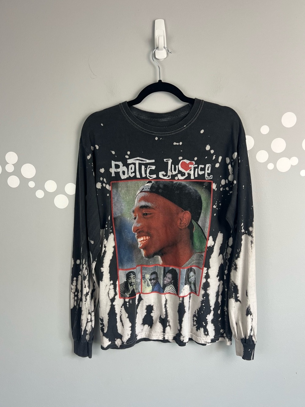 Philcos Poetic Justice Tupac Bleach Tie Dye Long Sleeve Graphic Tee 90s S/M